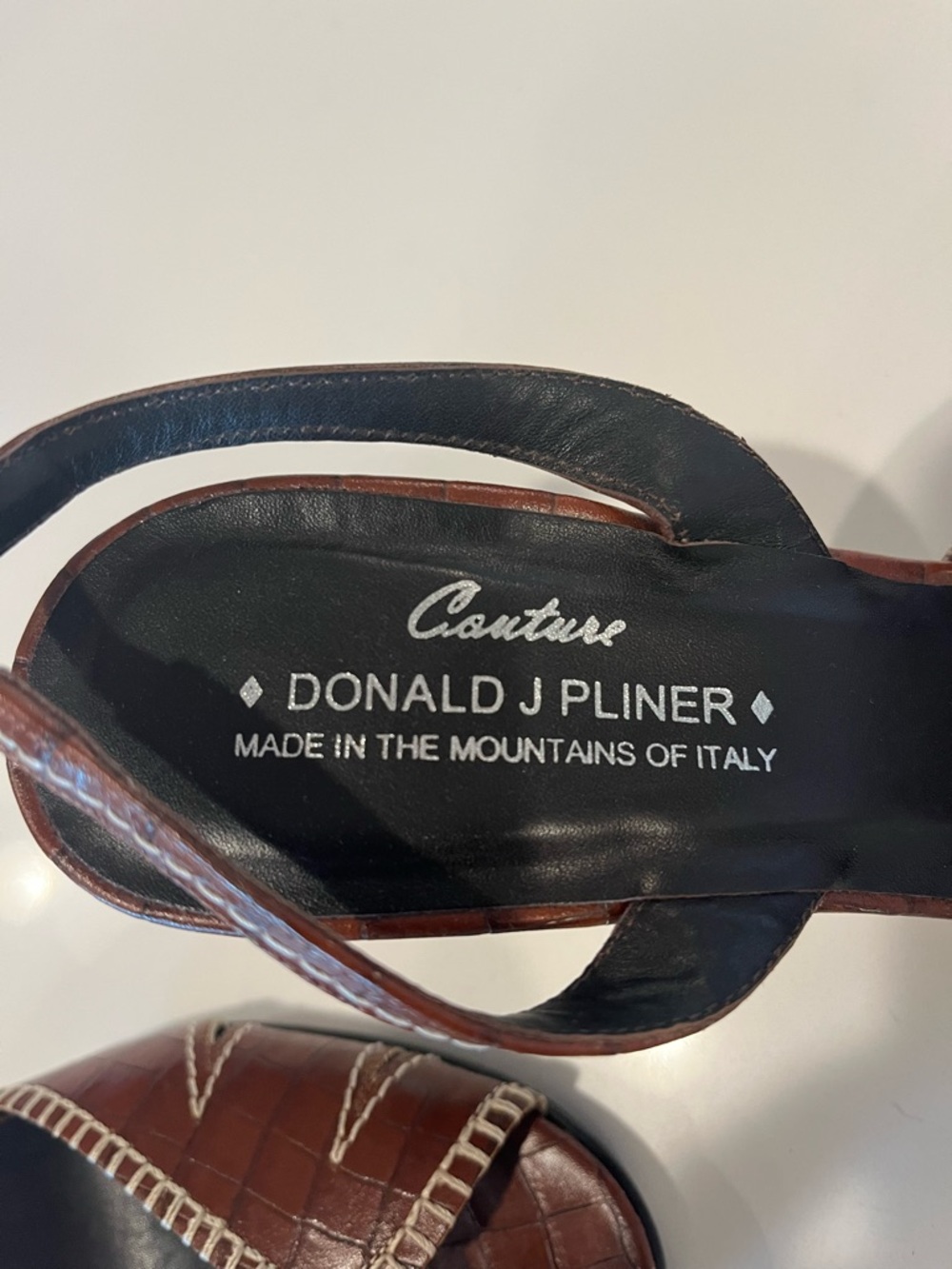 Like New COUTURE Vintage Donald J. Pliner Brown Leather Peep-Toe Slingback Heels - Picture 12 of 15